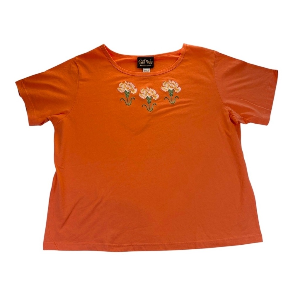 Bob Mackie Wearable Art Orange Floral Embroidered Cotton Top 1X NWT Artsy